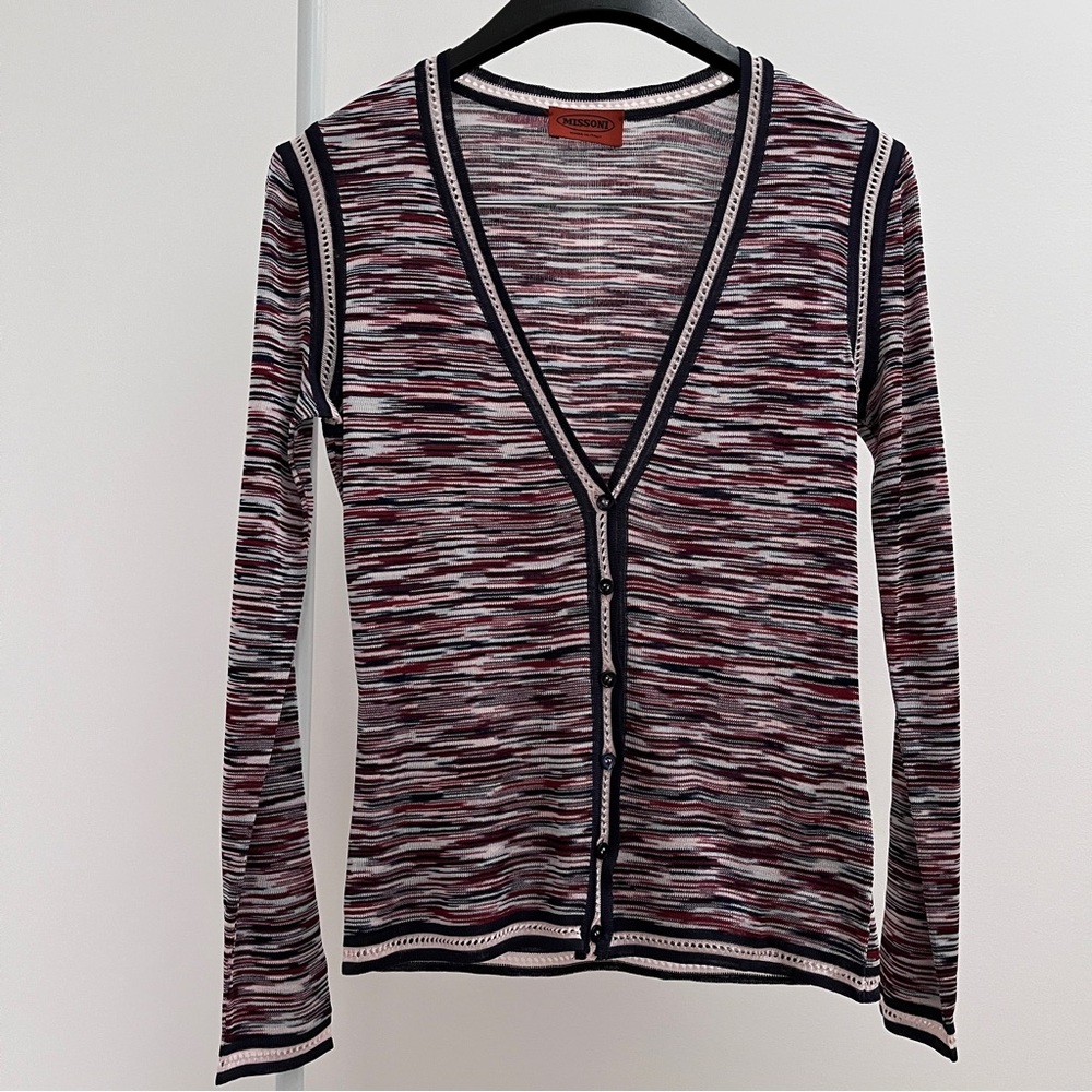 Vintage Missoni long sleeve button front cardigan 40 Italy flame smooth knit - Picture 1 of 10